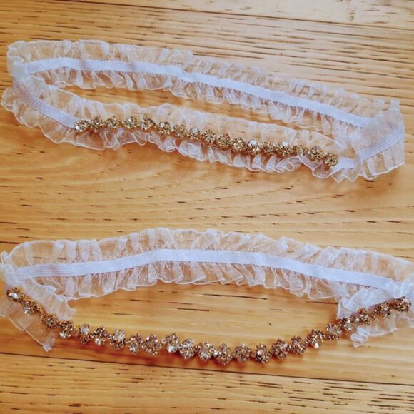 NWT Gold and White Wedding Garters - Picture 4 of 4
